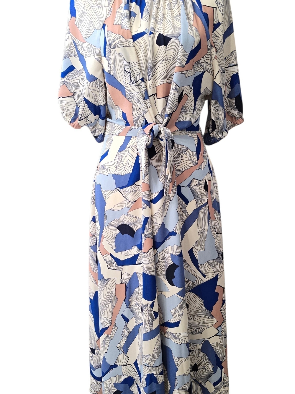 Alfani Tie-Front Midi Dress Abstract Print Blue & Pink Large Like New